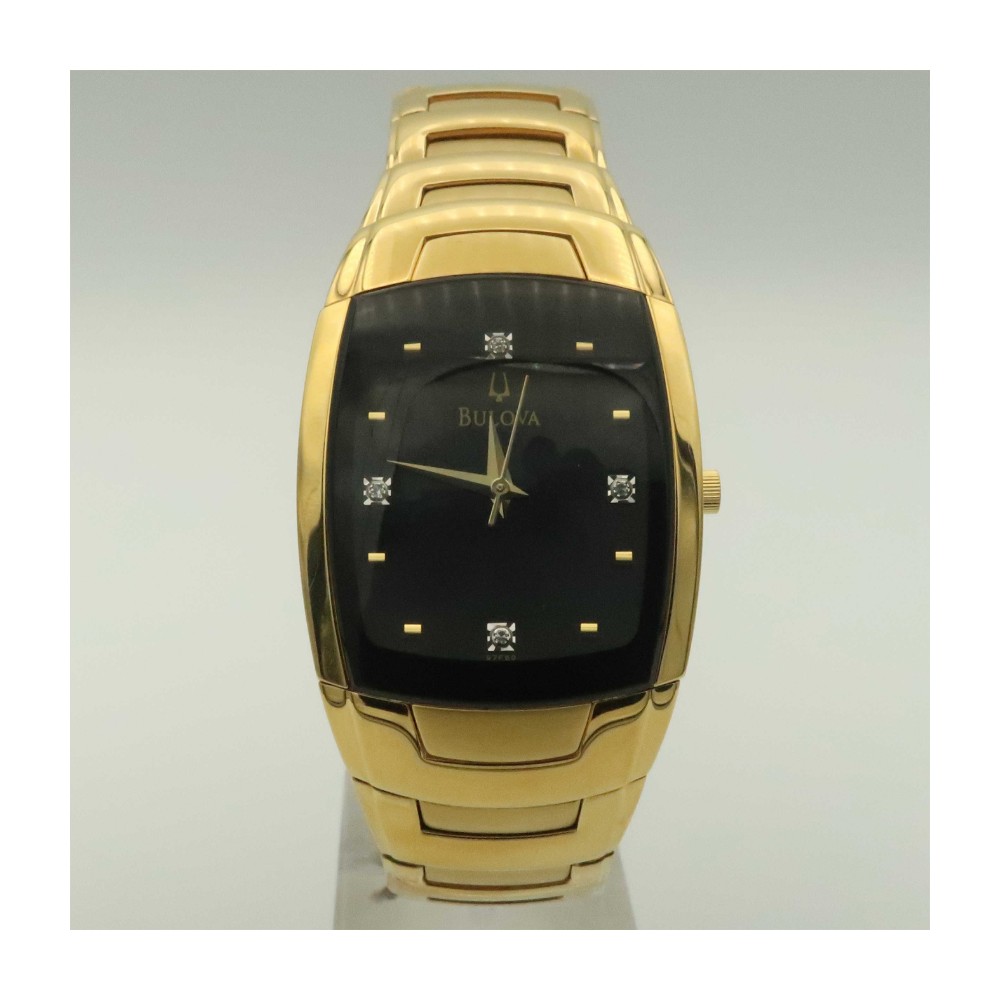 שעון Bulova לגבר, לוח שחור משובץ יהלומים